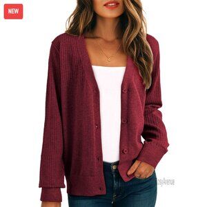 Wool Blend Cardigan Long Sleeve Button Down Hollow Out Knit Top Casual Chic